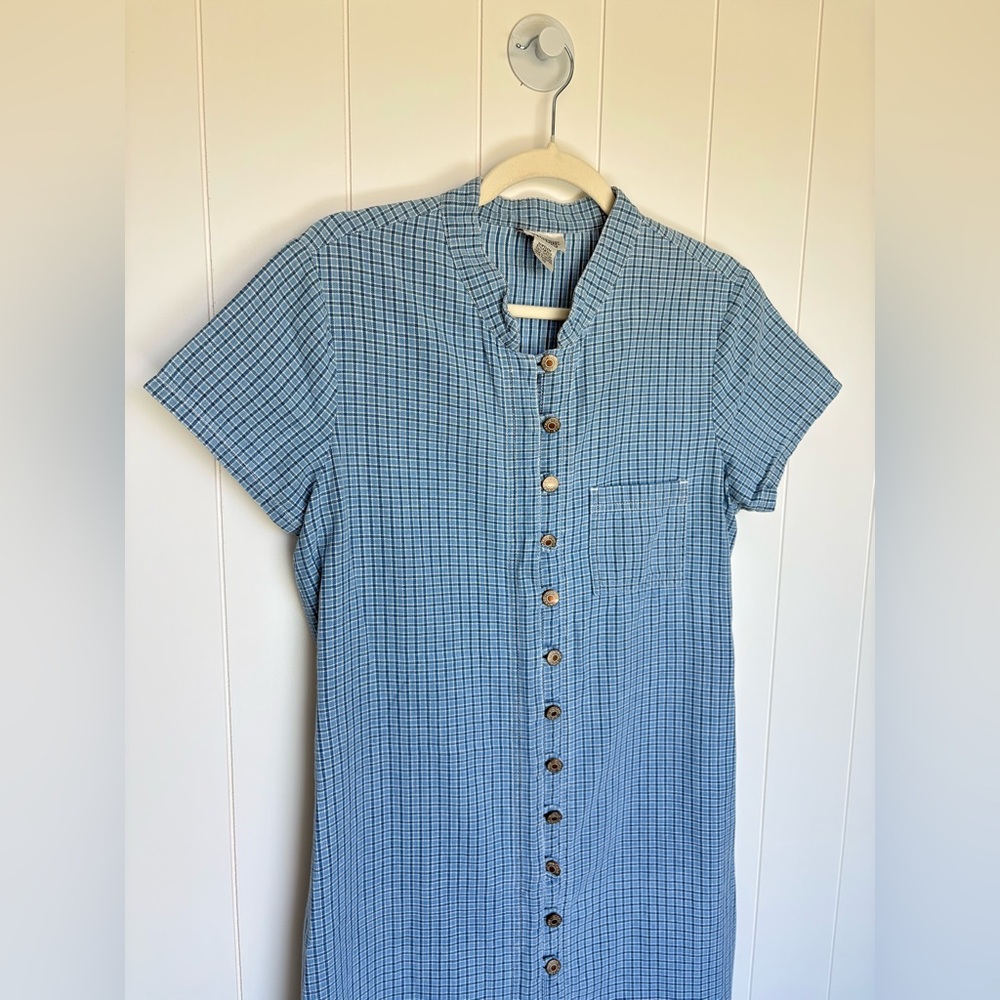 Vintage Button Down Slit Maxi Dress Blue Gingham Plaid Women’s Size 10 / Medium - Picture 5 of 10